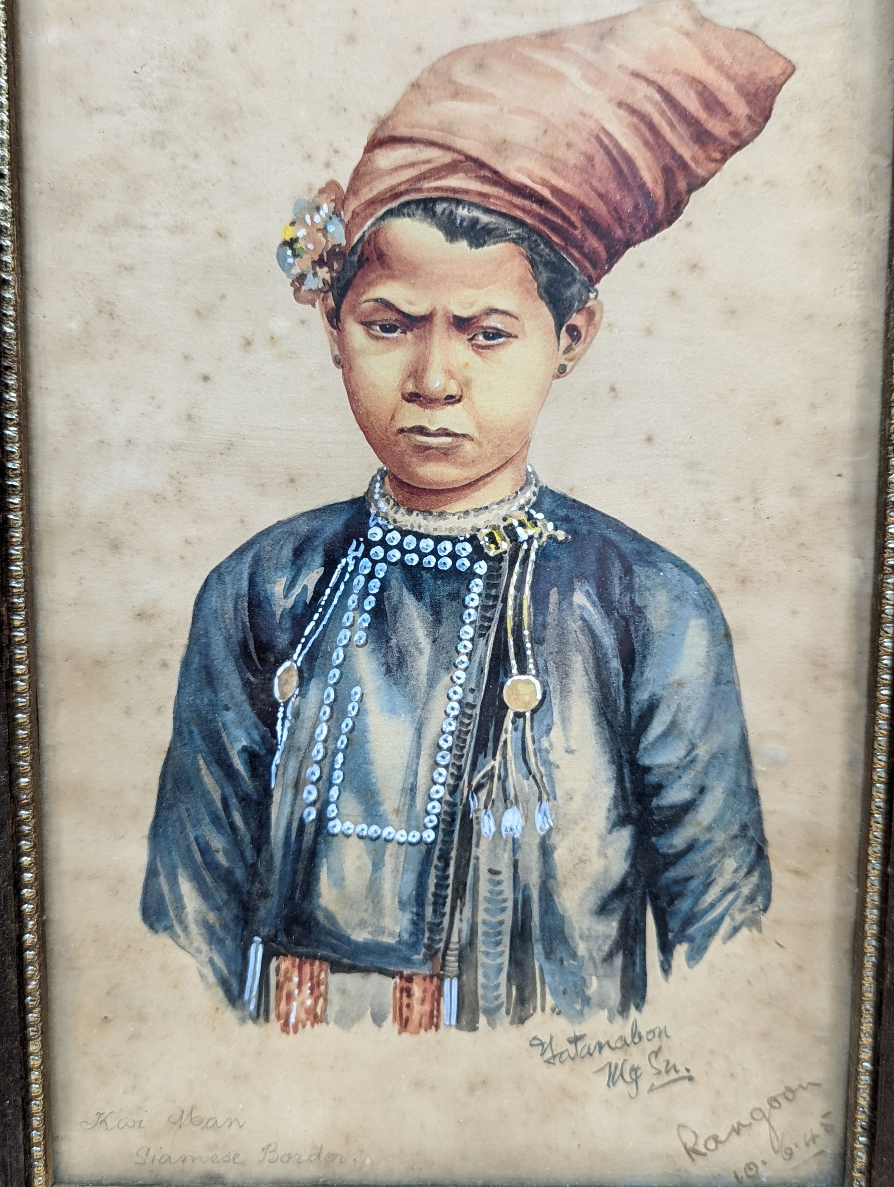 Maung Su Yatanabon (1903-1965), a pair of watercolours, 'Kwi woman, Siamese border' and 'Kwi man', signed and dated Rangoon, 1945, 25 x 15.5cm